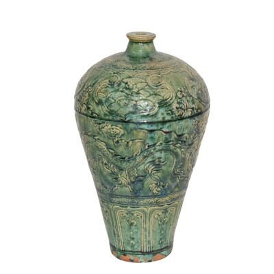 Speckled Green Carved Dragon Plum Vase