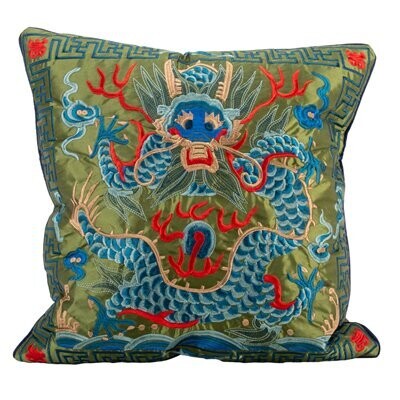 20x20 Green Dragon Embroidery Pillow w/Insert