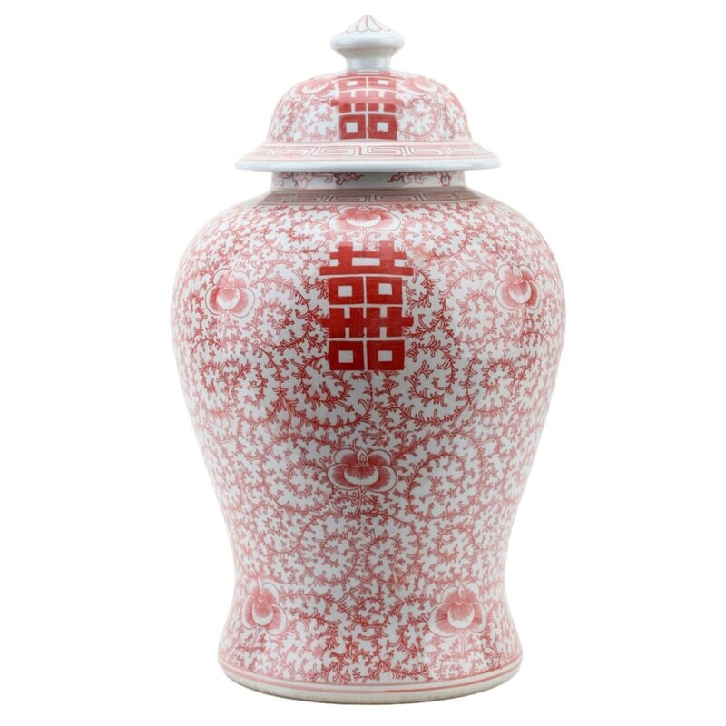 Lg Porcelain Lidded Jar-Salmon