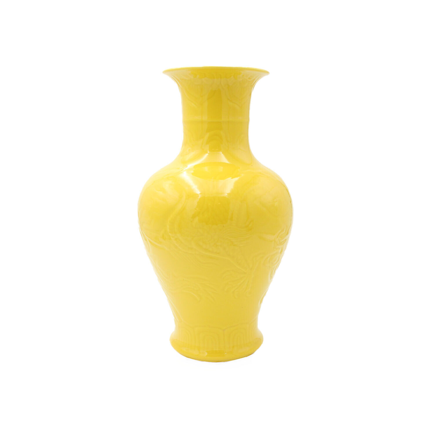 15" Porcelain Yellow Embossed Vase