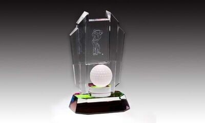 Frosted Crystal Golf Ball with Lasered Golfer Glass Award: 8-1/2"-102859