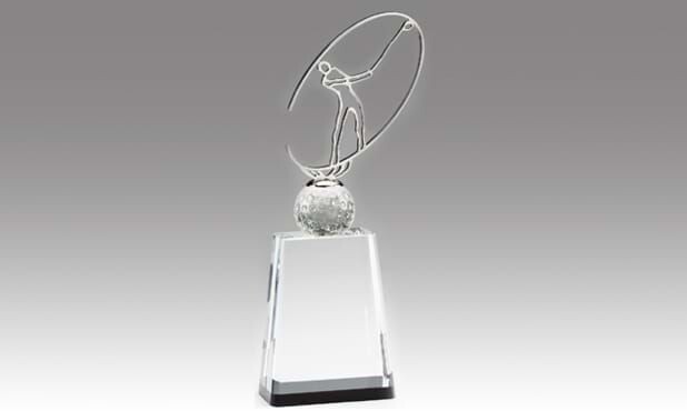 Metal Golfer on Crystal Trapezoid Base Award: 5" x 10"-102866