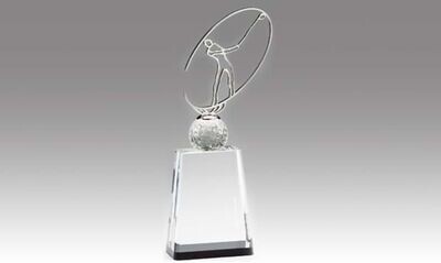 Metal Golfer on Crystal Trapezoid Base Award: 5" x 12"-102867