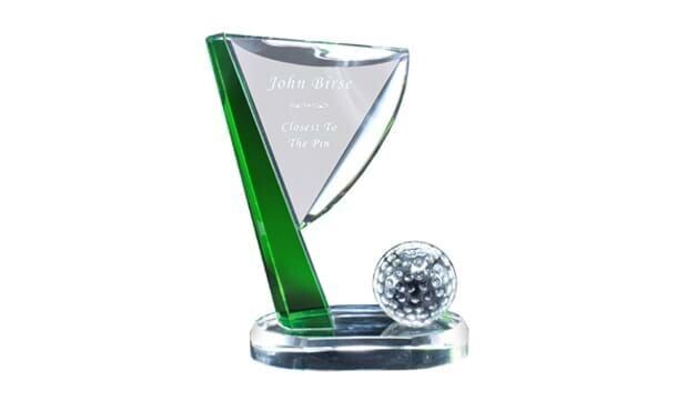 Emerald Green Flag with Crystal Golf Ball Award: 5" x 6-1/4"-102868