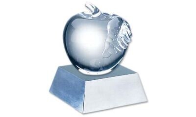 Polished Crystal Apple on Metal Pyramid Base: 4-3/8"-102951