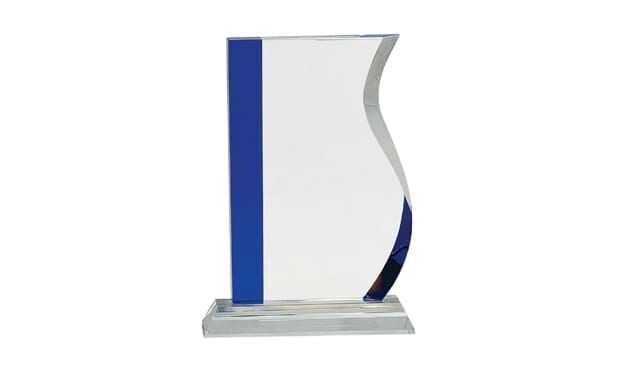 Blue Edge Crystal Wave on Clear Base Award: 8-1/4"-103025