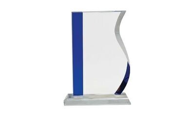 Blue Edge Crystal Wave on Clear Base Award: 8-1/4"-103025