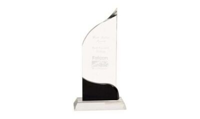 Clear Crystal Wave Glass Award with Black Accents: 8-1/2"-102970