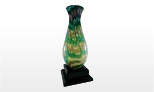 Ocean Dreams Art Glass Vase on a Black Piano Finish Base: 17-1/2"-106876