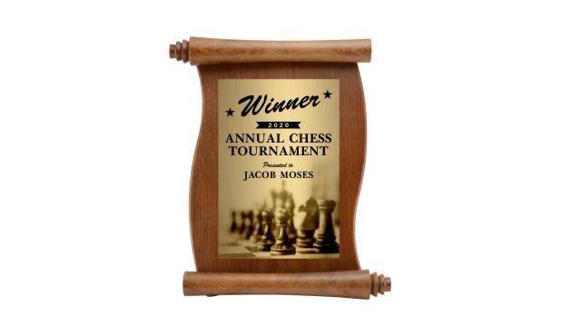 Walnut Finish Scroll Plaque: 7" x 9"-100205