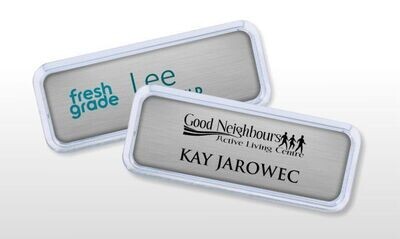 Silver Plastic Badge Holder with Magnetic Back: 3-1/8" x 1-1/8"-100289