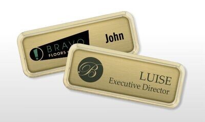 Gold Plastic Badge Holder with Pin Back: 3-1/8" x 1-1/8"-100284