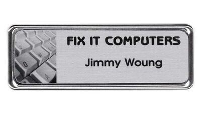 Silver Metal Badge Holder with Magnetic Back: 3" x 1"-100309