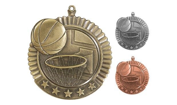 Five Star Basketball Medallion: Antique Gold 2-3/4"-105003