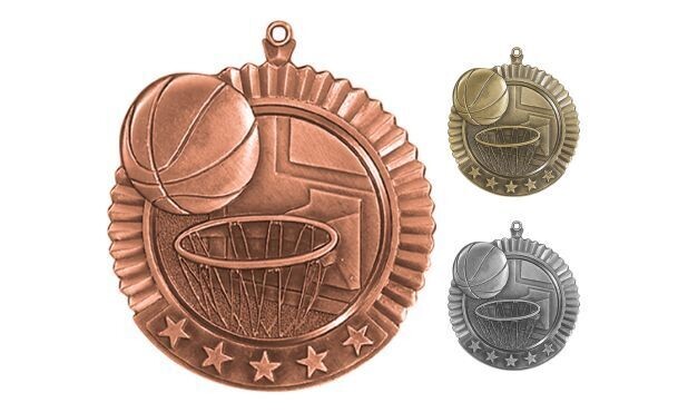 Five Star Basketball Medallion: Antique Bronze 2-3/4"-105005
