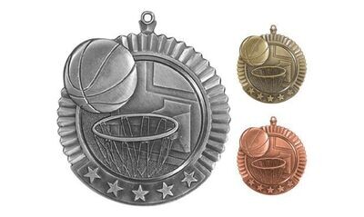 Five Star Basketball Medallion: Antique Silver 2-3/4"-105004