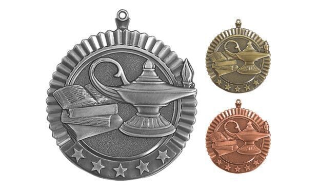 Five Star Lamp of Knowledge Medallion: Antique Silver 2-3/4"-105013