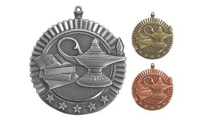 Five Star Lamp of Knowledge Medallion: Antique Silver 2-3/4"-105013