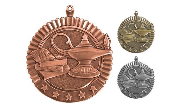 Five Star Lamp of Knowledge Medallion: Antique Bronze 2-3/4"-105014