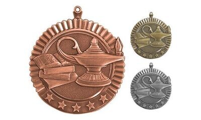 Five Star Lamp of Knowledge Medallion: Antique Bronze 2-3/4"-105014