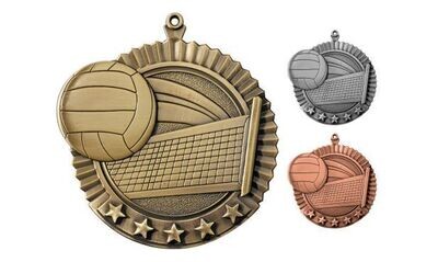 Five Star Volleyball Medallion: Antique Gold 2-3/4"-105015