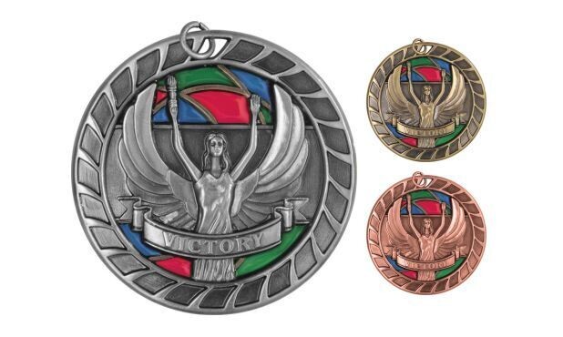 Stained Glass Victory Sculptured Medallion: Antique Silver 2-1/2"-105044