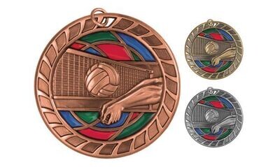 Stained Glass Volleyball Medal: Antique Bronze 2-1/2"-105048
