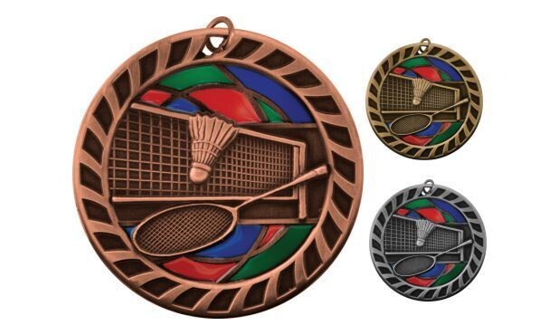 Stained Glass Badminton Medallion: Antique Bronze 2-1/2"-105051