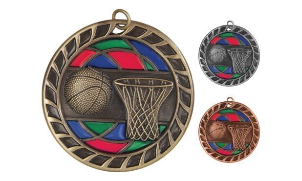 Stained Glass Basketball Medallion: Antique Gold 2-1/2"-105064