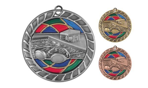 Stained Glass Swimming Medallion: Antique Silver 2-1/2"-105074