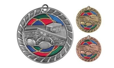 Stained Glass Swimming Medallion: Antique Silver 2-1/2"-105074