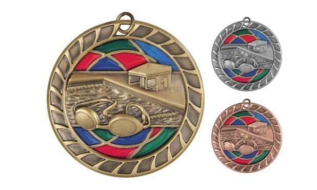 Stained Glass Swimming Medallion: Antique Gold 2-1/2"-105073