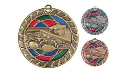 Stained Glass Swimming Medallion: Antique Gold 2-1/2"-105073