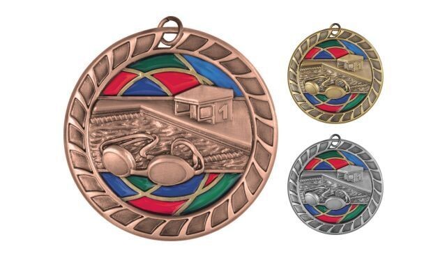 Stained Glass Swimming Medallion: Antique Bronze 2-1/2"-105075