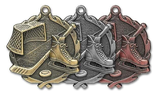 Sculptured Hockey Medallion: Antique Gold 2-1/2"-105080