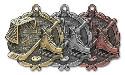 Sculptured Hockey Medallion: Antique Bronze 2-1/2"-105082