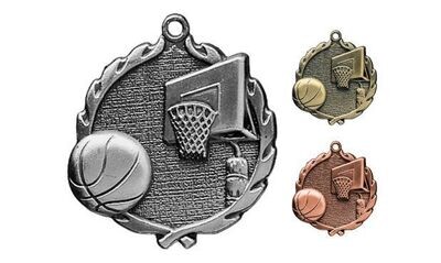 Sculptured Basketball Medallion: Antique Silver 2-1/2"-105087