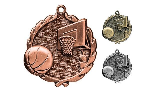 Sculptured Basketball Medallion: Antique Bronze 2-1/2"-105088