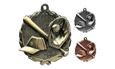 Sculptured Baseball Medallion: Antique Gold 2-1/2"-105092