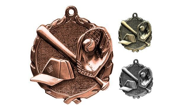 Sculptured Baseball Medallion: Antique Bronze 2-1/2"-105094