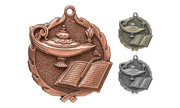 Sculptured Lamp of Knowledge Medallion: Antique Bronze 2-1/2"-105097