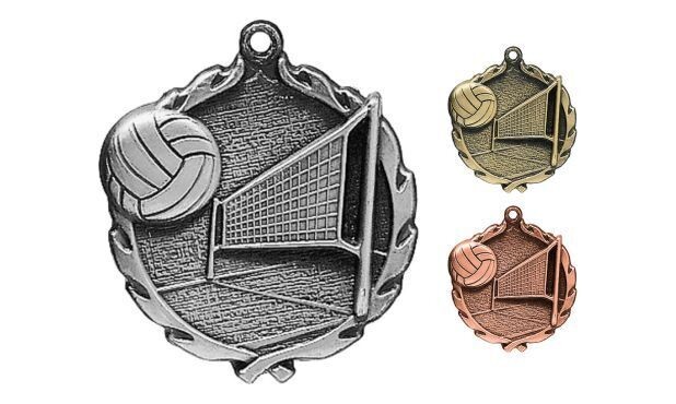 Sculptured Volleyball Medallion: Antique Silver 2-1/2"-105102