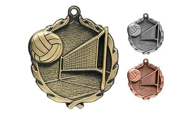 Sculptured Volleyball Medallion: Antique Gold 1-3/4"-105135