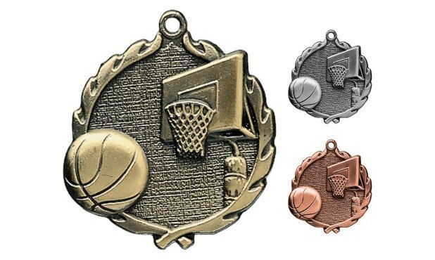 Sculptured Basketball Medallion: Antique Gold 1-3/4"-105141