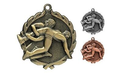 Sculptured Wrestling Medallion: Antique Gold 1-3/4"-105147