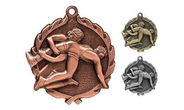 Sculptured Wrestling Medallion: Antique Bronze 1-3/4"-105149