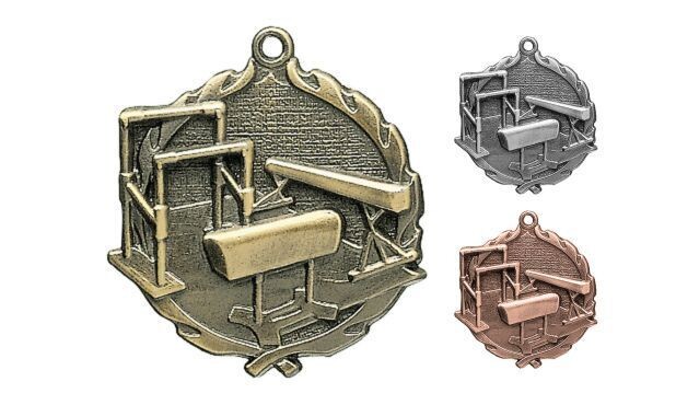 Sculptured Gymnastics Medallion: Antique Gold 1-3/4"-105153