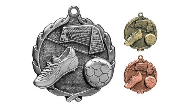 Sculptured Soccer Medallion: Antique Silver 1-3/4"-105163