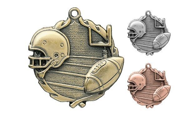 Sculptured Football Medallion: Antique Gold 1-3/4"-105165