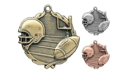 Sculptured Football Medallion: Antique Gold 1-3/4"-105165